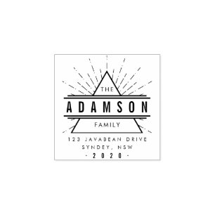 Hipster Triangle Family Name Return Address Rubber Stamp