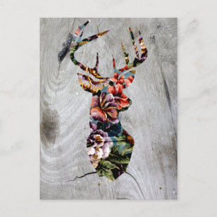 Hipster Vintage Floral Deer Head Silhouette Postcard
