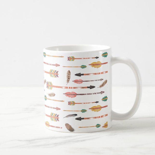 Hipster Watercolor Arrows & Feathers Coffee Mug (Right)