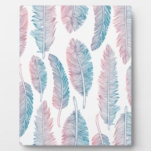 Hipster Watercolor Handdrawn blue pink feather Plaque