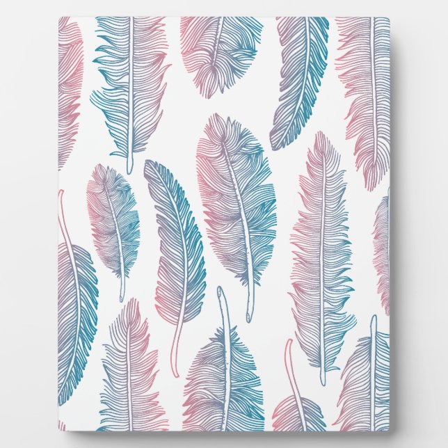 Hipster Watercolor Handdrawn blue pink feather Plaque (Front)