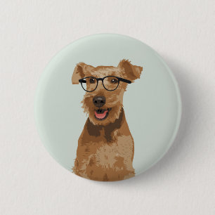 Hipster Welsh Terrier Pin Button for Dog Lovers