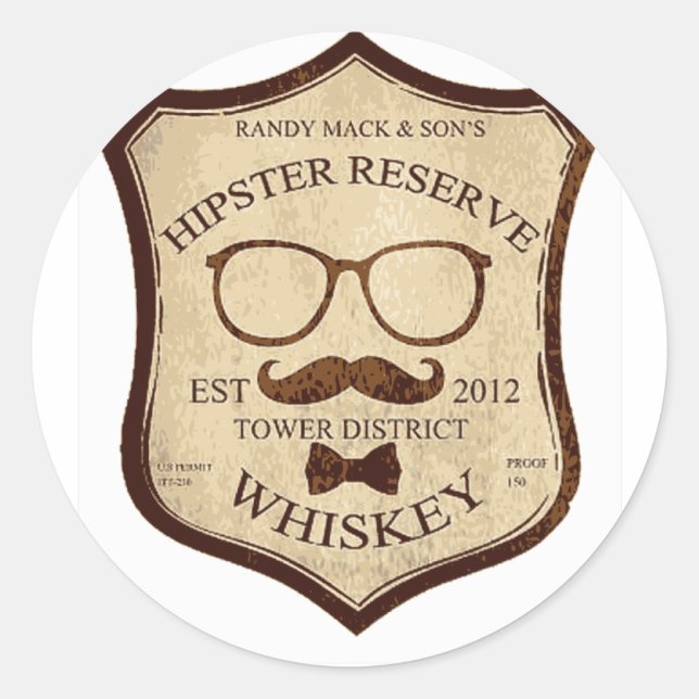 hipster whiskey logo classic round sticker (Front)