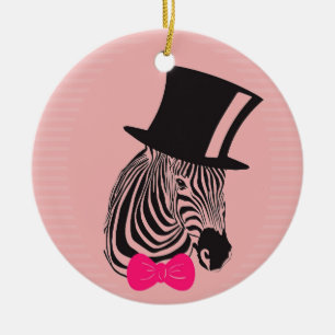 Hipster Zebra with top hat and Bow Tie Ceramic Ornament