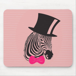 Hipster Zebra with top hat and Bow Tie Mouse Pad