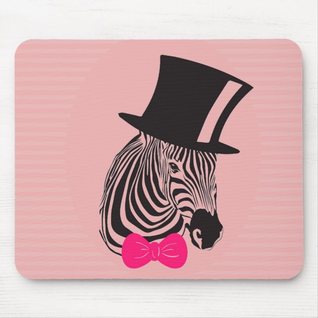 Hipster Zebra with top hat and Bow Tie Mouse Pad (Front)