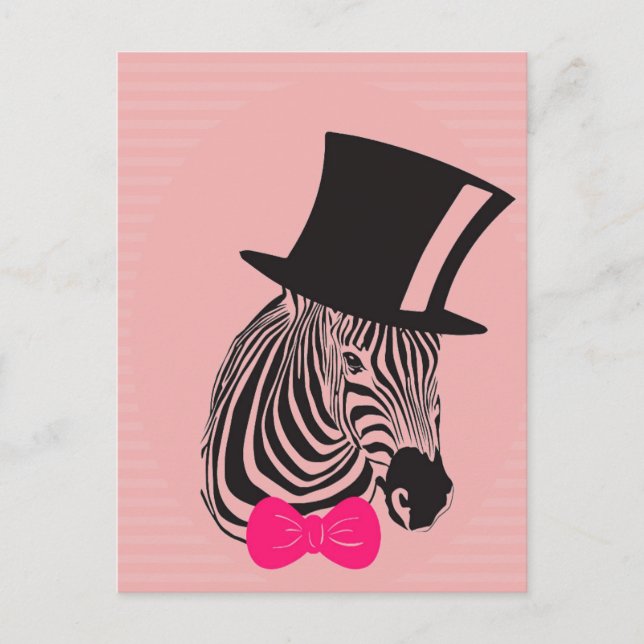 Hipster Zebra with top hat and Bow Tie Postcard (Front)