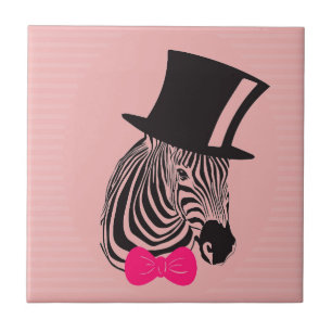 Hipster Zebra with top hat and Bow Tie Tile