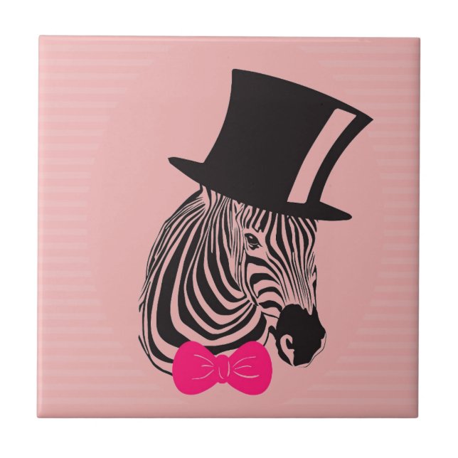 Hipster Zebra with top hat and Bow Tie Tile (Front)