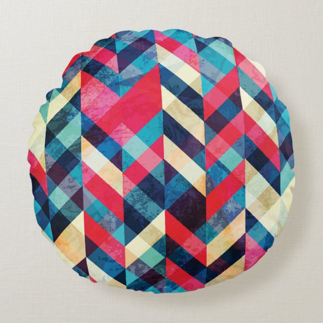 Hipster zigzag: grunge seamless pattern. round cushion (Front)