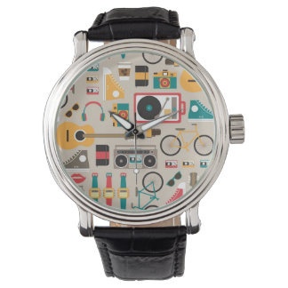 Hipsterrific Hipster Things Pattern (Cinereous) Watch
