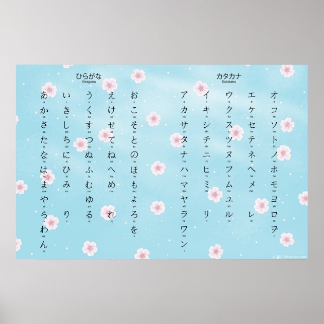 Hiragana Katakana Japanese Sakura Blossoms Poster (Front)