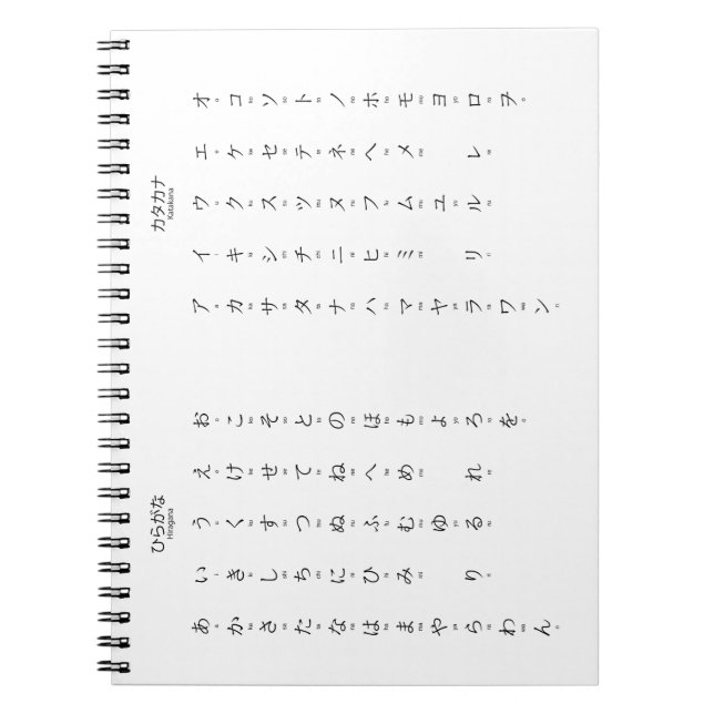 Hiragana Katakana Romaji Japanese Characters Notebook (Front)