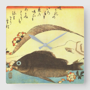 Hirame & Mebaru - Hiroshige's Japanese Fish Print Square Wall Clock