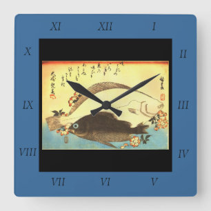 Hirame & Mebaru - Hiroshige's Japanese Fish Print Square Wall Clock