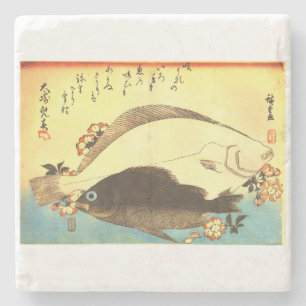 Hirame & Mebaru - Hiroshige's Japanese Fish Print Stone Coaster