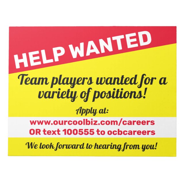 Hiring help wanted business employer display notep notepad (Front)