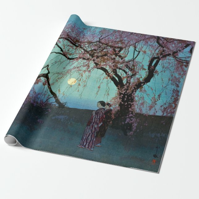 Hiroshi Yoshida Kumoi Cherry Trees Wrapping Paper (Unrolled)