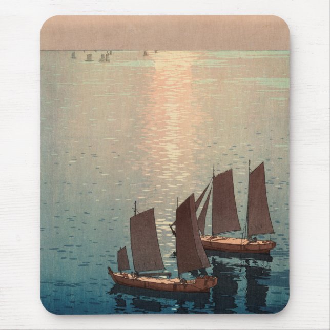 Hiroshi Yoshida's Sparkling Sea Japanese Woodblock Mouse Pad (Front)
