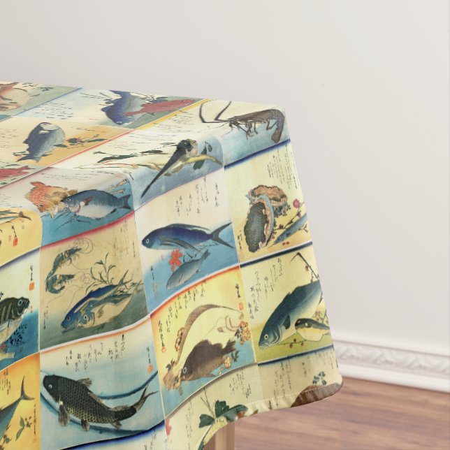  Hiroshige: A Shoal of Fishes Japanese Fish Prints Tablecloth (In Situ)