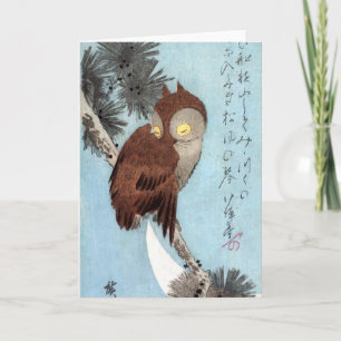 Hiroshige - Horned Owl, Pine, and Crescent Moon Card