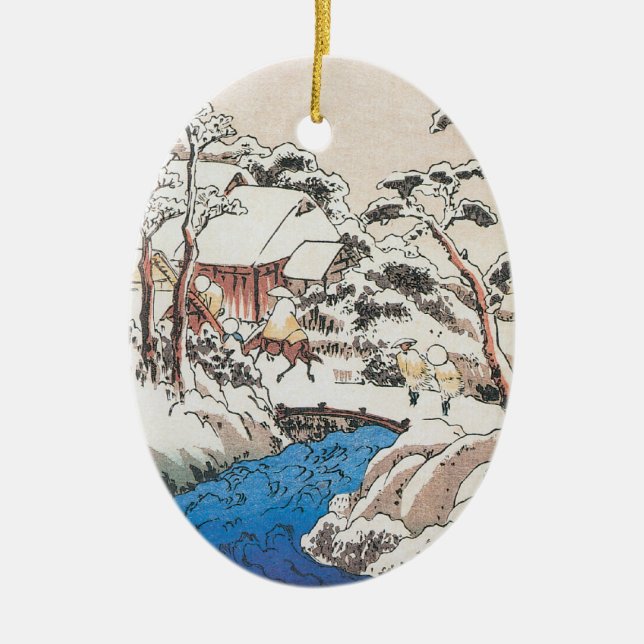 Hiroshige Japanese Fine Art Christmas Ceramic Tree Decoration (Front)