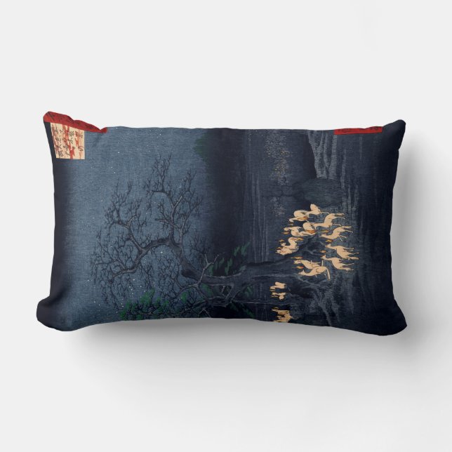 Hiroshige Midnight at the Changing Tree Japanese Lumbar Cushion (Front)