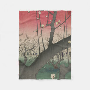 Hiroshige Plum Estate Kameido: Vintage Japanese Fleece Blanket