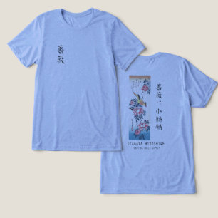 Hiroshige Rose and Wagtail Japanese Art Blue Tri-Blend Shirt