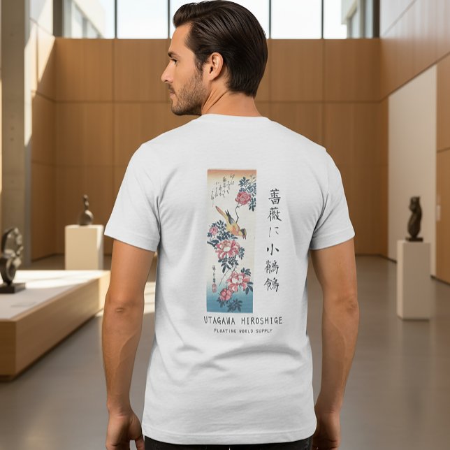 Hiroshige Rose and Wagtail Japanese Art White Tri-Blend Shirt (Creator Uploaded)