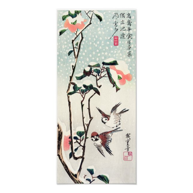 Hiroshige Sparrows and Camellias in the Snow Print (Front)