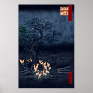 Hiroshige Ukiyo-e Poster Foxfires at the Changing