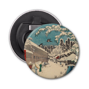 Hiroshige winter landscape japan country bottle opener