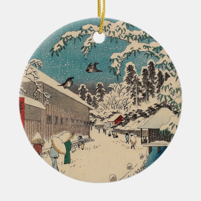 Hiroshige winter landscape japan country ceramic ornament (Front)
