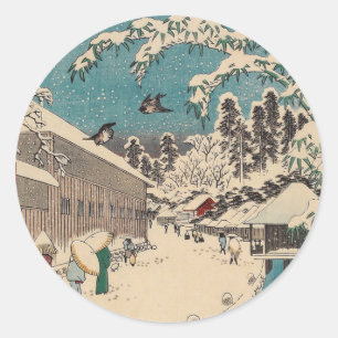 Hiroshige winter landscape japan country classic round sticker
