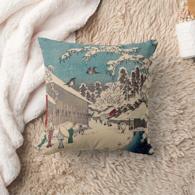 Hiroshige winter landscape japan country cushion (Blanket)