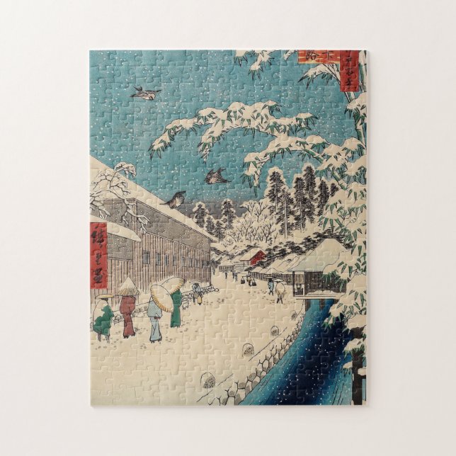 Hiroshige winter landscape japan country jigsaw puzzle (Vertical)