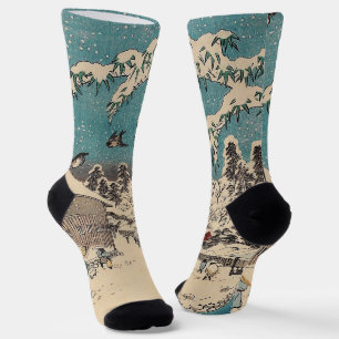 Hiroshige winter landscape japan country socks