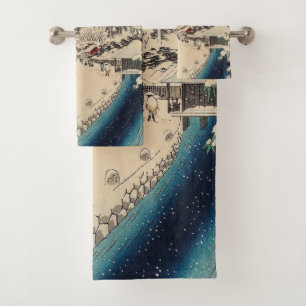 Hiroshige winter landscape japan ukiyo-e antique bath towel set