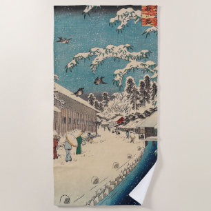 Hiroshige winter landscape japan ukiyo-e antique beach towel