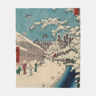 Hiroshige winter landscape japan ukiyo-e antique fleece blanket