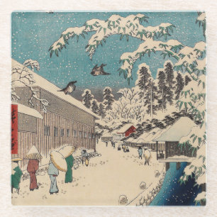 Hiroshige winter landscape japan ukiyo-e antique glass coaster