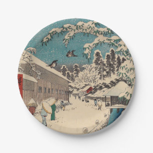 Hiroshige winter landscape japan ukiyo-e antique paper plate
