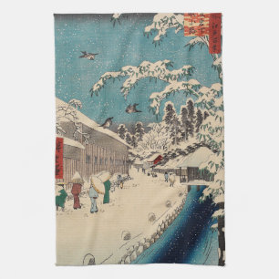 Hiroshige winter landscape japan ukiyo-e antique tea towel