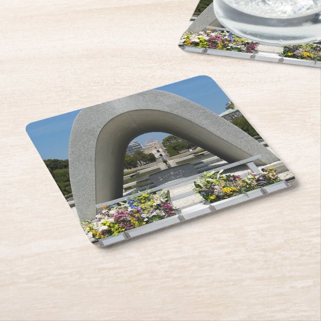 Hiroshima Memorial Cenotaph Square Paper Coaster (Angled)