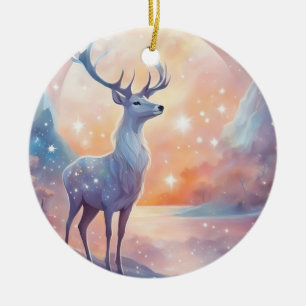Hirsch mit Sternen wasserfarben pastell Gemälde Ceramic Ornament