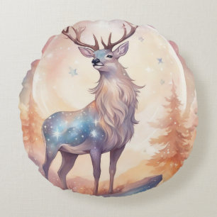 Hirsch mit sternen wasserfarben pastell Gemälde Round Cushion