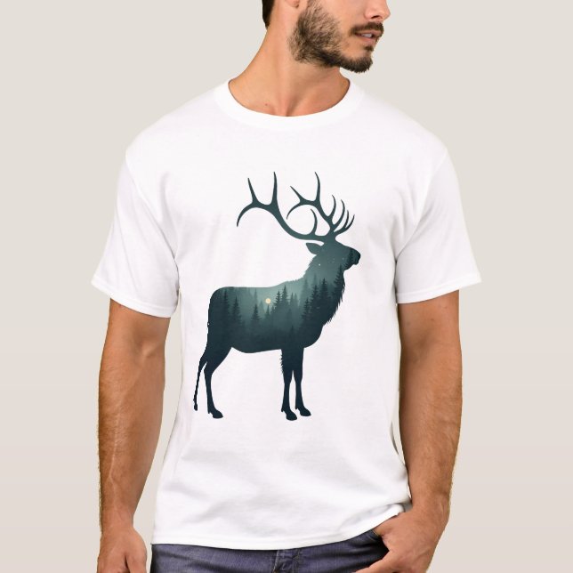 Hirsch Wald Silhouette Natur Design T-Shirt (Front)