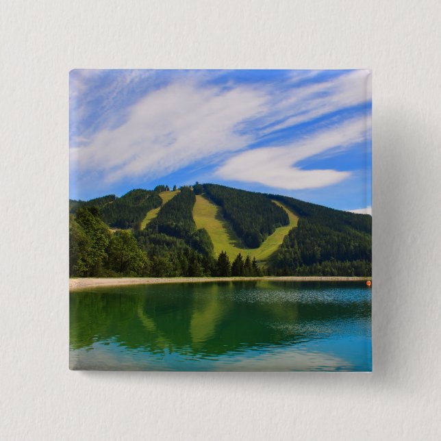 Hirschenkogel in Summer - Water Reflections 15 Cm Square Badge (Front)