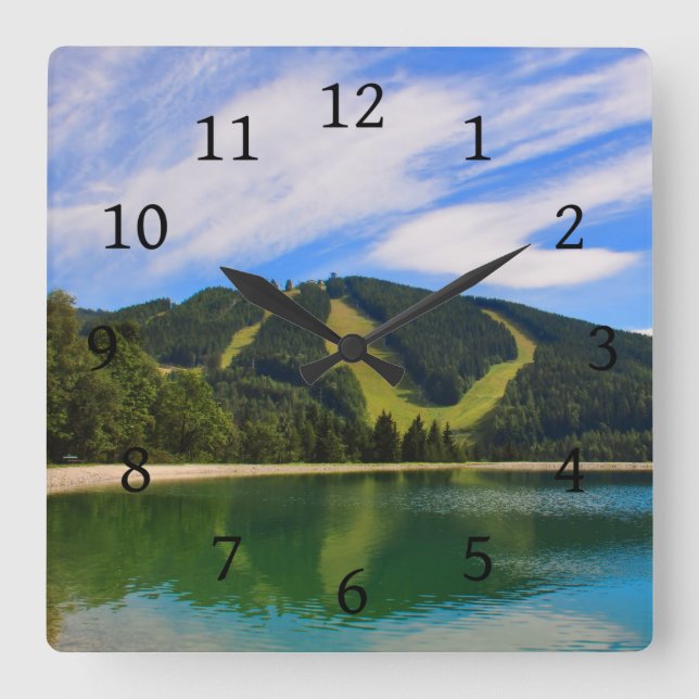 Hirschenkogel in Summer - Water Reflections Square Wall Clock (Front)